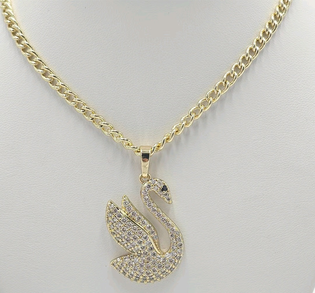 Cuban chain with pendant swan