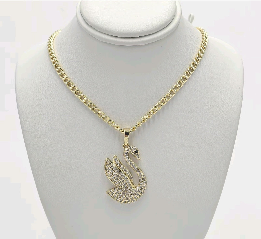 Cuban chain with pendant swan