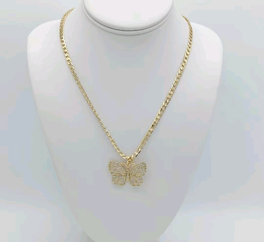 14k gold plated Cuban chaine with pendant butterfly