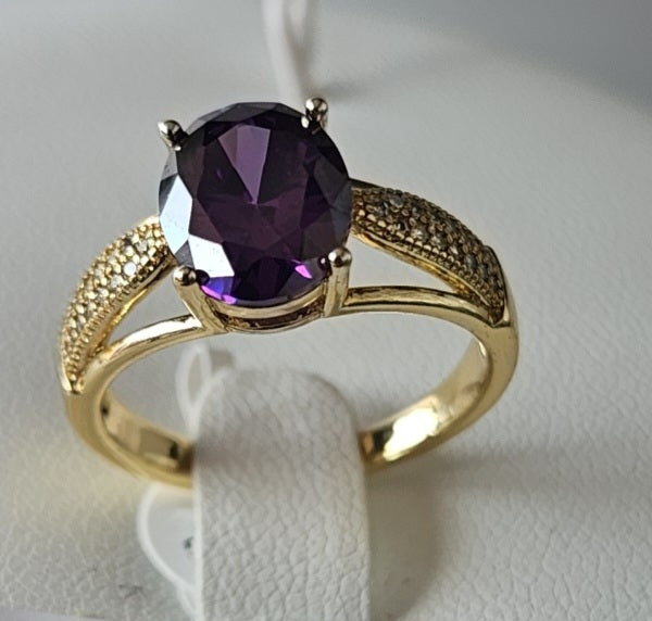 Gold plated ring stone purple