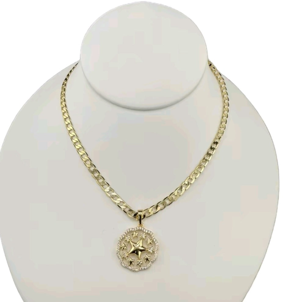 14k gold plated Cuban chain with pendant stars