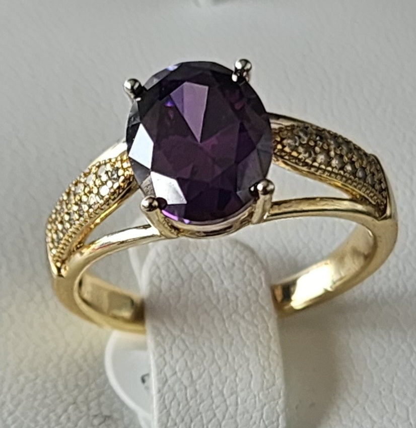 Gold plated ring stone purple