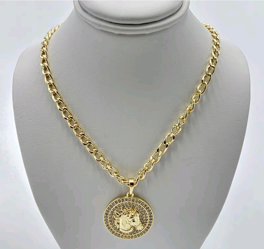 Horse pendant with Cuban chain