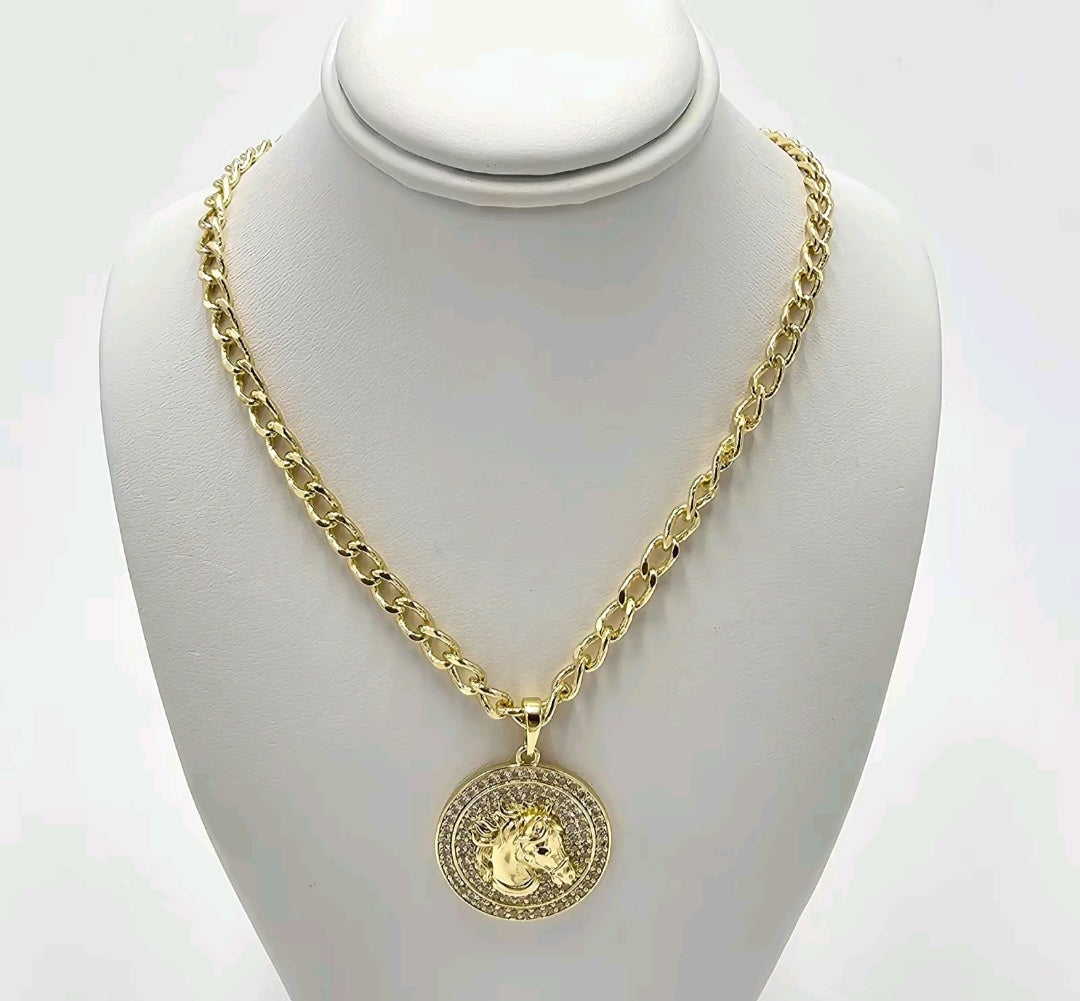 Horse pendant with Cuban chain